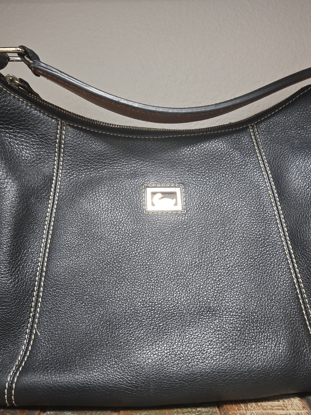 Dooney & Bourke Black Leather Hobo with Contrast Stitching
